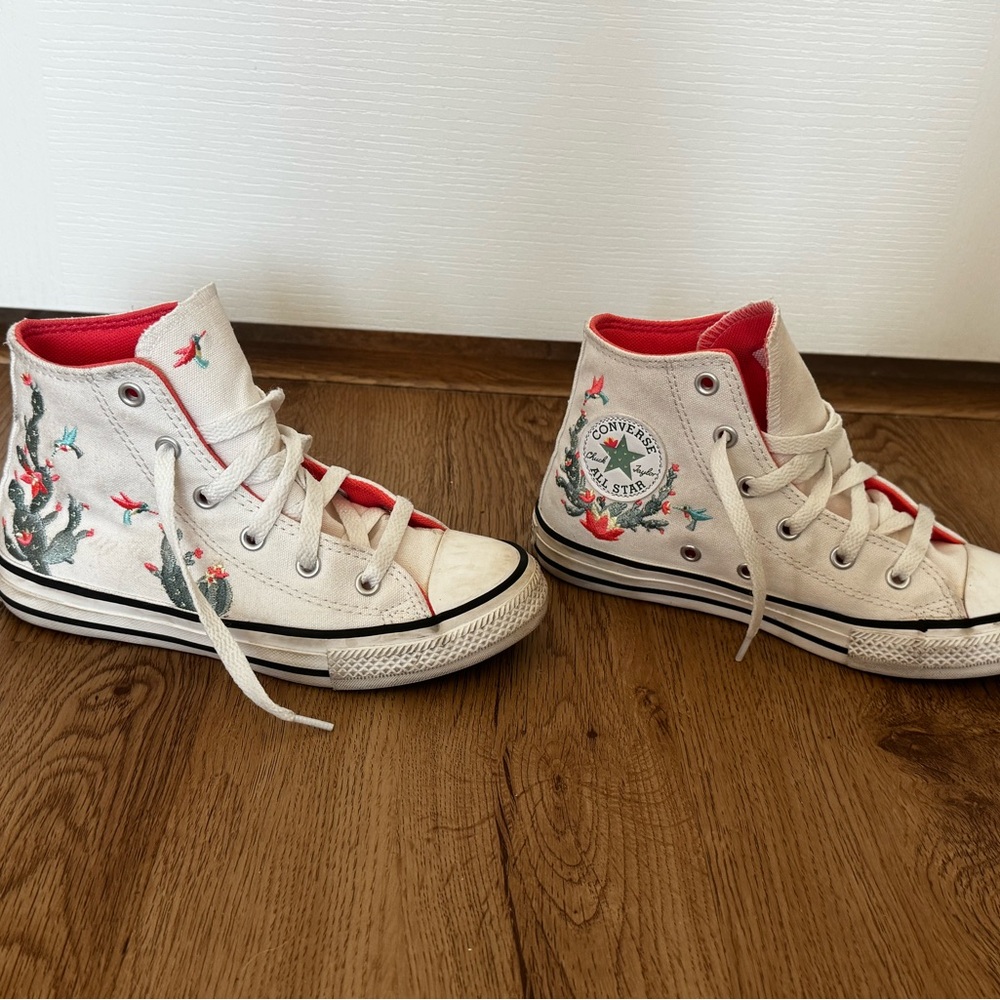 Converse Kids High-Top Sneakers - White with Pink interior- embroidered